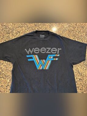 Weezer Black Short Sleeve Retro Stripe Logo Tee